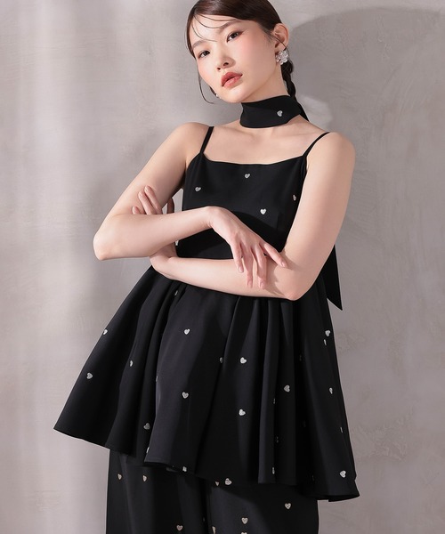 Kana(カナ)の「ハート刺繍ペプラムパンツドレス3点セット パーティードレス 結婚式 お呼ばれ オケージョンドレス(パンツドレス・レディース・ブラウン/ブラック・M)」の8枚目の写真