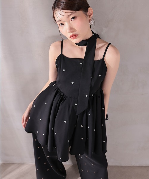 Kana(カナ)の「ハート刺繍ペプラムパンツドレス3点セット パーティードレス 結婚式 お呼ばれ オケージョンドレス(パンツドレス・レディース・ブラウン/ブラック・M)」の9枚目の写真