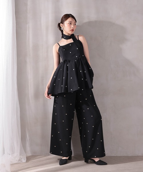 Kana(カナ)の「ハート刺繍ペプラムパンツドレス3点セット パーティードレス 結婚式 お呼ばれ オケージョンドレス(パンツドレス・レディース・ブラウン/ブラック・M)」の5枚目の写真