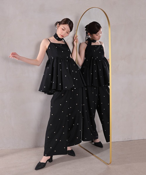 Kana(カナ)の「ハート刺繍ペプラムパンツドレス3点セット パーティードレス 結婚式 お呼ばれ オケージョンドレス(パンツドレス・レディース・ブラウン/ブラック・M)」の13枚目の写真