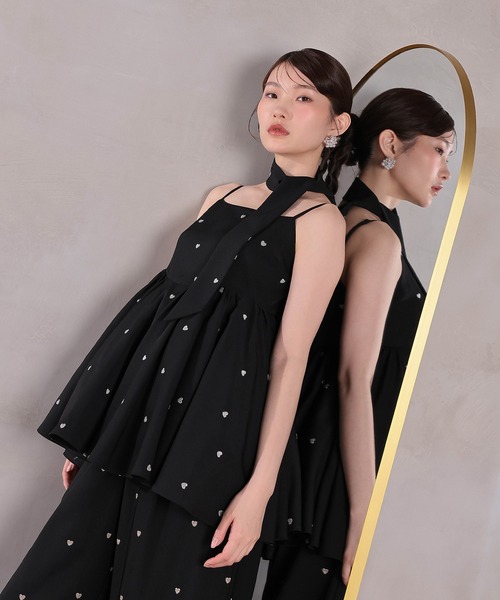 Kana(カナ)の「ハート刺繍ペプラムパンツドレス3点セット パーティードレス 結婚式 お呼ばれ オケージョンドレス(パンツドレス・レディース・ブラウン/ブラック・M)」の6枚目の写真