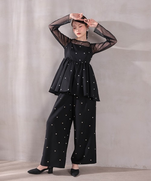 Kana(カナ)の「ハート刺繍ペプラムパンツドレス3点セット パーティードレス 結婚式 お呼ばれ オケージョンドレス(パンツドレス・レディース・ブラウン/ブラック・M)」の18枚目の写真