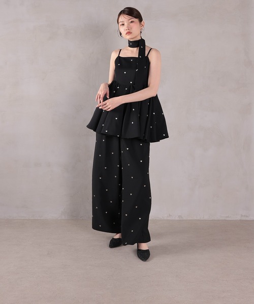 Kana(カナ)の「ハート刺繍ペプラムパンツドレス3点セット パーティードレス 結婚式 お呼ばれ オケージョンドレス(パンツドレス・レディース・ブラウン/ブラック・M)」の14枚目の写真