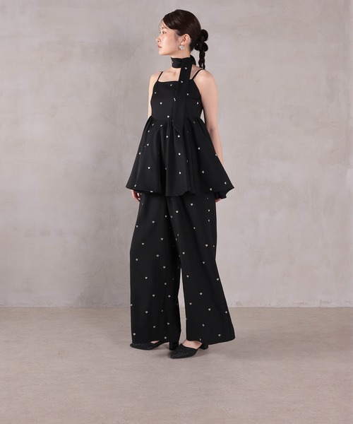 Kana(カナ)の「ハート刺繍ペプラムパンツドレス3点セット パーティードレス 結婚式 お呼ばれ オケージョンドレス(パンツドレス・レディース・ブラウン/ブラック・M)」の15枚目の写真