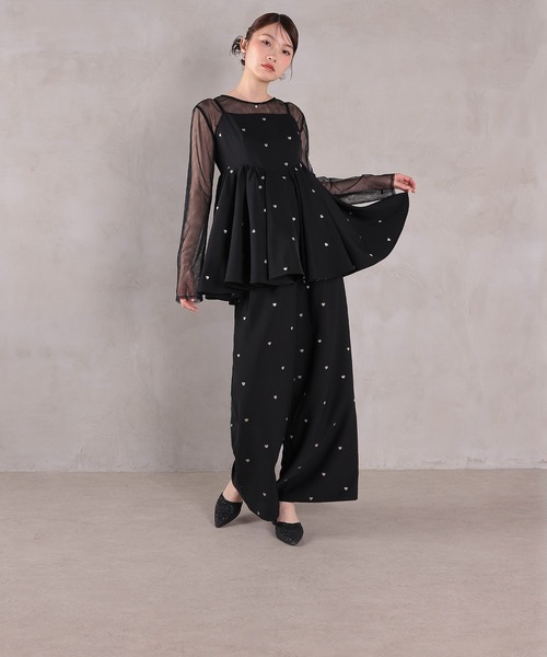 Kana(カナ)の「ハート刺繍ペプラムパンツドレス3点セット パーティードレス 結婚式 お呼ばれ オケージョンドレス(パンツドレス・レディース・ブラウン/ブラック・M)」の19枚目の写真