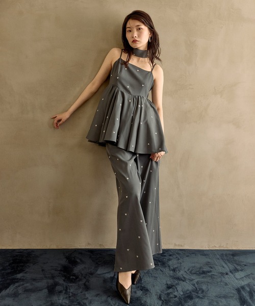 Kana(カナ)の「ハート刺繍ペプラムパンツドレス3点セット パーティードレス 結婚式 お呼ばれ オケージョンドレス(パンツドレス・レディース・ブラウン/ブラック・M)」の22枚目の写真