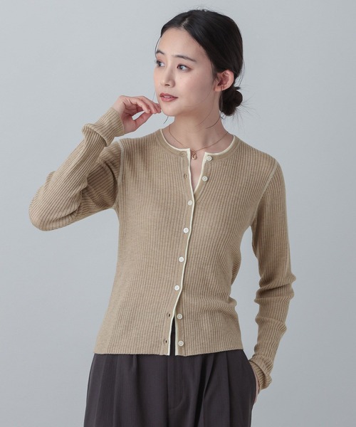 GLOBAL WORK(グローバルワーク)の「MATINEE LINE/シルク混配色カーディガン/646676(カーディガン/ボレロ・レディース・チャコールグレー/ピンク系その他6/ベージュ・LARGE/MEDIUM)」の2枚目の写真