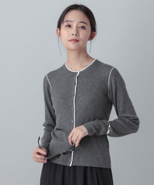 GLOBAL WORK(グローバルワーク)の「MATINEE LINE/シルク混配色カーディガン/646676(カーディガン/ボレロ・レディース・チャコールグレー/ピンク系その他6/ベージュ・LARGE/MEDIUM)」の1枚目の写真