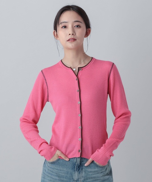 GLOBAL WORK(グローバルワーク)の「MATINEE LINE/シルク混配色カーディガン/646676(カーディガン/ボレロ・レディース・チャコールグレー/ピンク系その他6/ベージュ・LARGE/MEDIUM)」の3枚目の写真