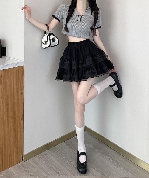 Beststore(ベストストア)の「ボリュームフリル ミニ丈 ティアードスカート(インナーパンツ付)(スカート・レディース・ホワイト/ブラック・M/L/FREE)」の10枚目の写真