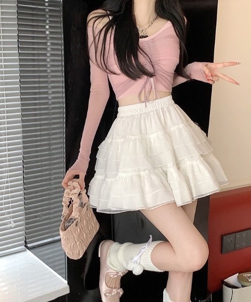 Beststore(ベストストア)の「ボリュームフリル ミニ丈 ティアードスカート(インナーパンツ付)(スカート・レディース・ホワイト/ブラック・M/L/FREE)」の16枚目の写真