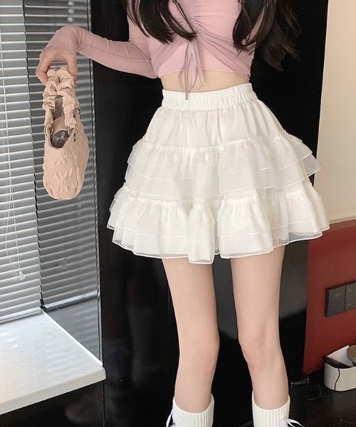 Beststore(ベストストア)の「ボリュームフリル ミニ丈 ティアードスカート(インナーパンツ付)(スカート・レディース・ホワイト/ブラック・M/L/FREE)」の20枚目の写真