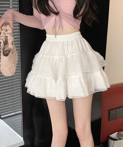 Beststore(ベストストア)の「ボリュームフリル ミニ丈 ティアードスカート(インナーパンツ付)(スカート・レディース・ホワイト/ブラック・M/L/FREE)」の15枚目の写真