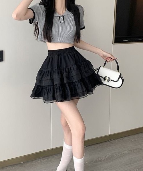 Beststore(ベストストア)の「ボリュームフリル ミニ丈 ティアードスカート(インナーパンツ付)(スカート・レディース・ホワイト/ブラック・M/L/FREE)」の11枚目の写真