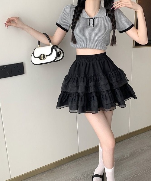 Beststore(ベストストア)の「ボリュームフリル ミニ丈 ティアードスカート(インナーパンツ付)(スカート・レディース・ホワイト/ブラック・M/L/FREE)」の12枚目の写真