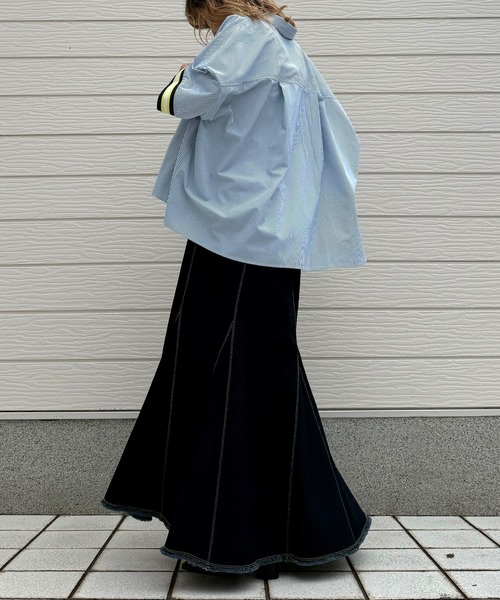 Q（キュー）の「半袖リブドッキングシャツ（シャツ/ブラウス・レディース・ブルー・MEDIUM）」の13枚目の写真