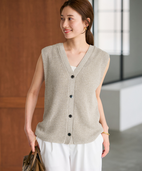 FRAMeWORK（フレームワーク）の「≪追加≫ウォッシャブルPLリネン混2WAYニット（ニット/セーター・レディース・ブラック/ベージュ・FREE）」の2枚目の写真