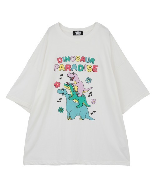 Candy Stripper(キャンディストリッパー)の「DINOSAUR PARADISE BIG BIG Tシャツ(Tシャツ/カットソー・レディース・ブラック/オフホワイト/ブルー/ピンク・FREE)」の1枚目の写真