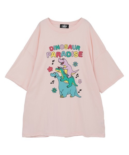 Candy Stripper(キャンディストリッパー)の「DINOSAUR PARADISE BIG BIG Tシャツ(Tシャツ/カットソー・レディース・ブラック/オフホワイト/ブルー/ピンク・FREE)」の4枚目の写真