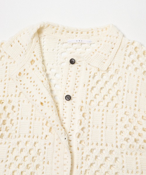 KBF（ケイビーエフ）の「クロシェニットシャツ（ニット/セーター・レディース・カーキ/アイボリー/チャコールグレー・ONE）」の7枚目の写真