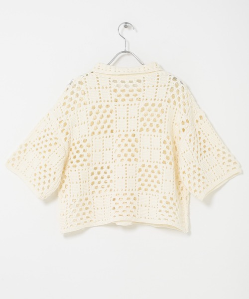 KBF（ケイビーエフ）の「クロシェニットシャツ（ニット/セーター・レディース・カーキ/アイボリー/チャコールグレー・ONE）」の10枚目の写真