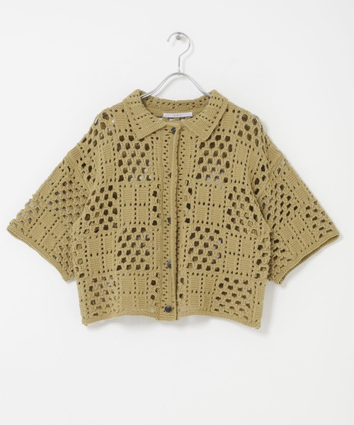 KBF（ケイビーエフ）の「クロシェニットシャツ（ニット/セーター・レディース・カーキ/アイボリー/チャコールグレー・ONE）」の15枚目の写真