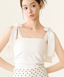 ノンワイヤーなのに盛れる!肩リボンカップ付きトップス《BRAmone Fashion Glamorous》