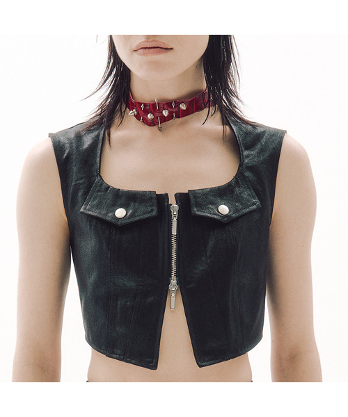 TRIPSHOP(トリップショップ)の「ショートジャケットクロップベスト(ベスト・レディース・ブラック・SMALL/MEDIUM)」の1枚目の写真