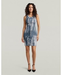 Slim Rib AOP Tank Dress/デニムフレームプリントスリムリブタンクトップワンピース