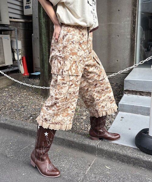 CIAOPANIC（チャオパニック）の「デジカモレースクロップドカーゴパンツ（その他パンツ・レディース・カーキ/ベージュ/ブラウン・ONE SIZE）」の4枚目の写真