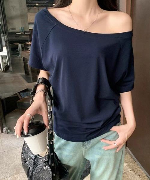 SallyLunn（サリーラン）の「2WAY ベーシックワンショルＴシャツ（Tシャツ/カットソー・レディース・ネイビー/ホワイト/ブルー/ブラック/グレー・MEDIUM/LARGE）」の5枚目の写真