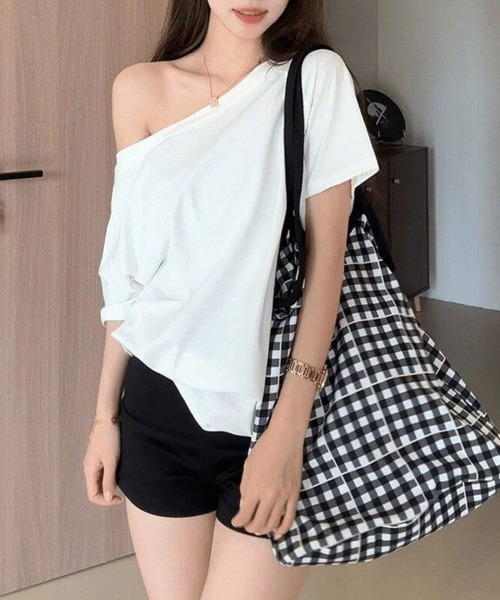 SallyLunn（サリーラン）の「2WAY ベーシックワンショルＴシャツ（Tシャツ/カットソー・レディース・ネイビー/ホワイト/ブルー/ブラック/グレー・MEDIUM/LARGE）」の2枚目の写真