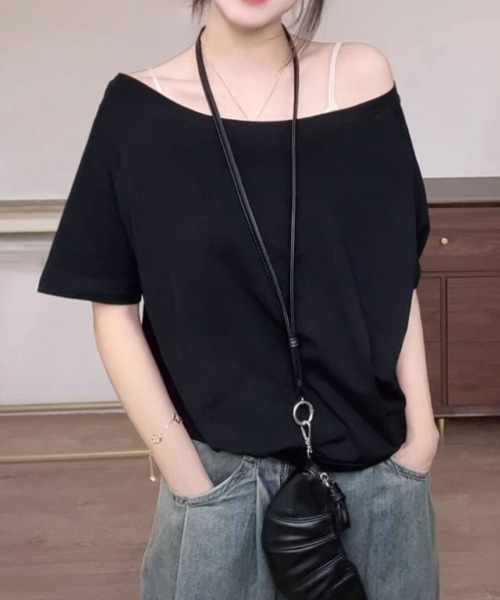 SallyLunn（サリーラン）の「2WAY ベーシックワンショルＴシャツ（Tシャツ/カットソー・レディース・ネイビー/ホワイト/ブルー/ブラック/グレー・MEDIUM/LARGE）」の11枚目の写真
