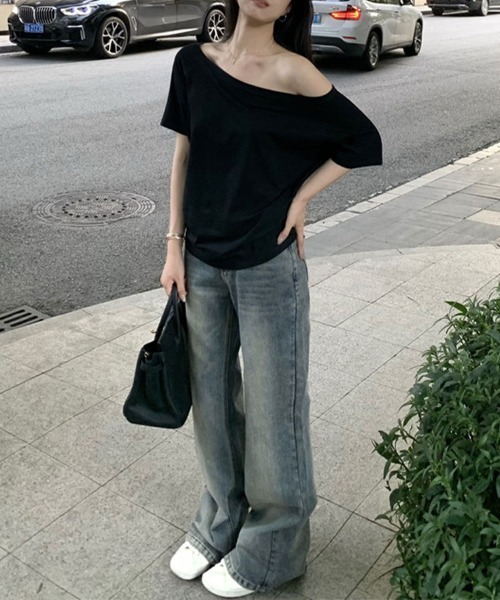 SallyLunn（サリーラン）の「2WAY ベーシックワンショルＴシャツ（Tシャツ/カットソー・レディース・ネイビー/ホワイト/ブルー/ブラック/グレー・MEDIUM/LARGE）」の10枚目の写真
