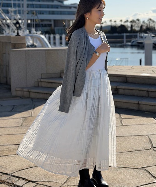 ST.ROONEY(セントルーニー)の「リブトップシアーチェックワンピース【低身長・小柄女性向け】(ワンピース・レディース・ブラック/ブルーグレー/ホワイト・XS)」の4枚目の写真