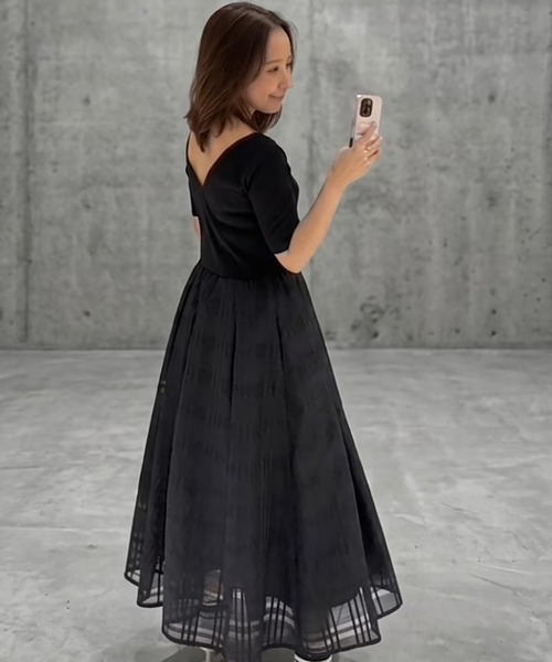 ST.ROONEY(セントルーニー)の「リブトップシアーチェックワンピース【低身長・小柄女性向け】(ワンピース・レディース・ブラック/ブルーグレー/ホワイト・XS)」の8枚目の写真