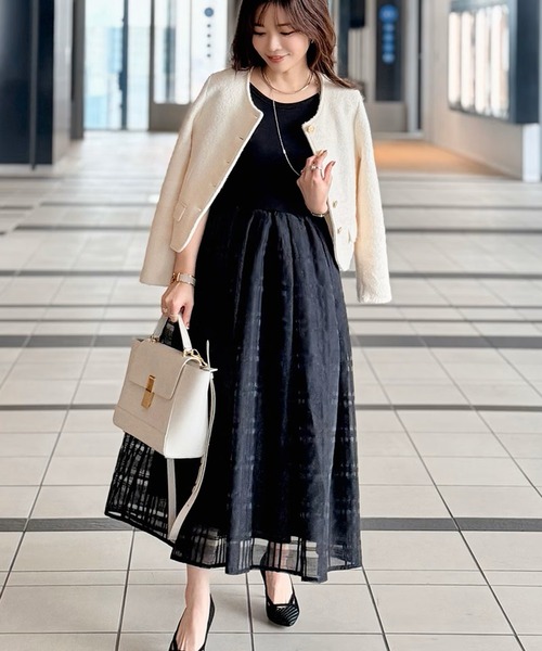 ST.ROONEY(セントルーニー)の「リブトップシアーチェックワンピース【低身長・小柄女性向け】(ワンピース・レディース・ブラック/ブルーグレー/ホワイト・XS)」の9枚目の写真