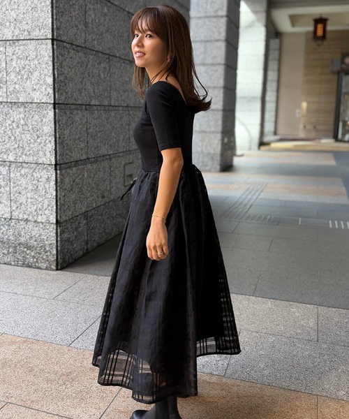 ST.ROONEY(セントルーニー)の「リブトップシアーチェックワンピース【低身長・小柄女性向け】(ワンピース・レディース・ブラック/ブルーグレー/ホワイト・XS)」の10枚目の写真