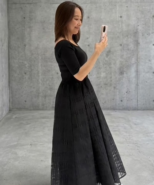 ST.ROONEY(セントルーニー)の「リブトップシアーチェックワンピース【低身長・小柄女性向け】(ワンピース・レディース・ブラック/ブルーグレー/ホワイト・XS)」の11枚目の写真