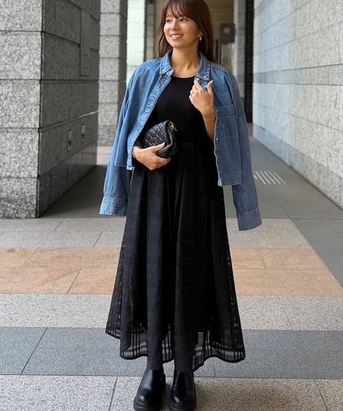 ST.ROONEY(セントルーニー)の「リブトップシアーチェックワンピース【低身長・小柄女性向け】(ワンピース・レディース・ブラック/ブルーグレー/ホワイト・XS)」の12枚目の写真