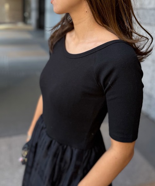 ST.ROONEY(セントルーニー)の「リブトップシアーチェックワンピース【低身長・小柄女性向け】(ワンピース・レディース・ブラック/ブルーグレー/ホワイト・XS)」の16枚目の写真