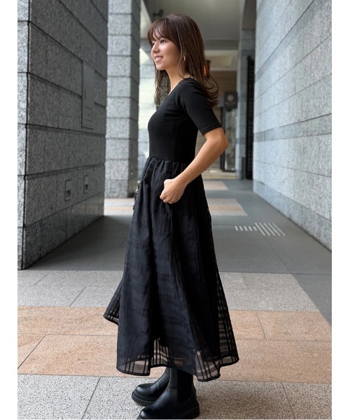 ST.ROONEY(セントルーニー)の「リブトップシアーチェックワンピース【低身長・小柄女性向け】(ワンピース・レディース・ブラック/ブルーグレー/ホワイト・XS)」の18枚目の写真