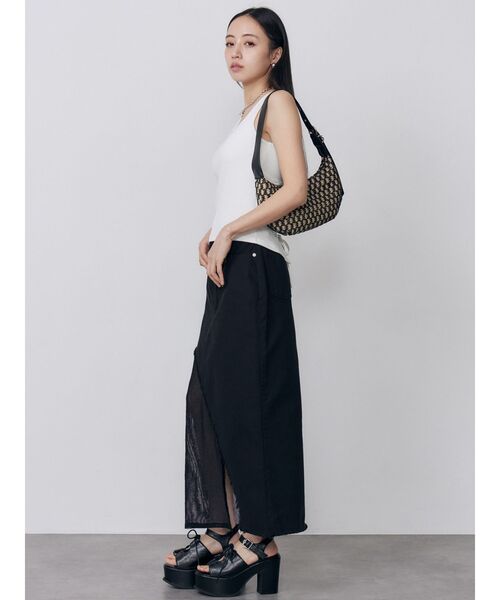 MURUA(ムルーア)の「カップ付きバックレースアップテレコタンク 夏服(タンクトップ・レディース・カーキ/ブラック/ホワイト/マスタード・FREE)」の9枚目の写真