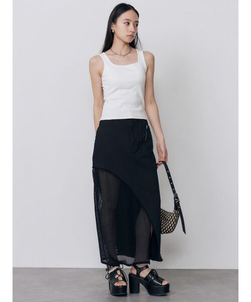 MURUA(ムルーア)の「カップ付きバックレースアップテレコタンク 夏服(タンクトップ・レディース・カーキ/ブラック/ホワイト/マスタード・FREE)」の11枚目の写真