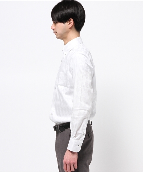 CROWDED CLOSET(クラウデッドクローゼット)の「ビジネスシャツ【ワイシャツ】コットンアーガイルジャガードボタンダウンシャツ(シャツ/ブラウス・メンズ・ラベンダー/サックスブルー/ホワイト・SMALL/MEDIUM/LL/LARGE/XL)」の12枚目の写真