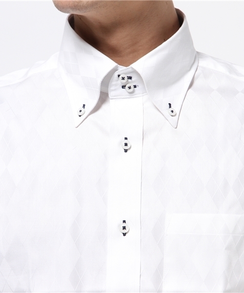 CROWDED CLOSET(クラウデッドクローゼット)の「ビジネスシャツ【ワイシャツ】コットンアーガイルジャガードボタンダウンシャツ(シャツ/ブラウス・メンズ・ラベンダー/サックスブルー/ホワイト・SMALL/MEDIUM/LL/LARGE/XL)」の14枚目の写真