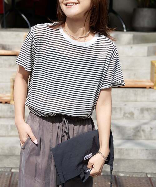 OUTDOOR PRODUCTS(アウトドアプロダクツ)の「シアースラブコットン エブリデイTEE(Tシャツ/カットソー・レディース・ネイビー/チャコールグレー/サックスブルー/ブラック/ブラウン/ホワイト・FREE)」の7枚目の写真
