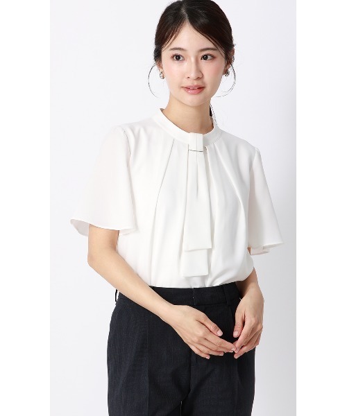 AOYAMA(アオヤマ)の「【接触冷感・4WAY】半袖ボウタイアクセサリー付きブラウス(シャツ/ブラウス・レディース・ホワイト系その他/ホワイト/サックスブルー/ベージュ/ネイビー・M/S/LL/L)」の6枚目の写真