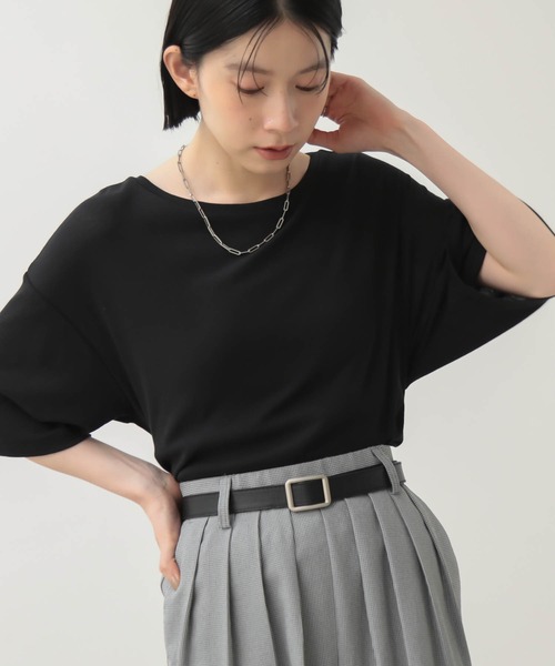 for/c(フォーシー)の「オーバーT【オーガニックコットン】(Tシャツ/カットソー・レディース・ブラック/オフホワイト/ブラウン・L/M)」の1枚目の写真