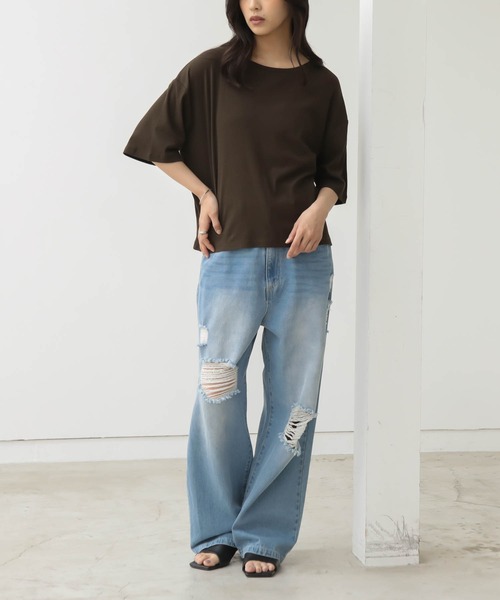 for/c(フォーシー)の「オーバーT【オーガニックコットン】(Tシャツ/カットソー・レディース・ブラック/オフホワイト/ブラウン・L/M)」の11枚目の写真